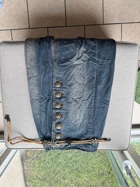 Denim Maxi Skirt in Faded Blue with Decorative Buttons